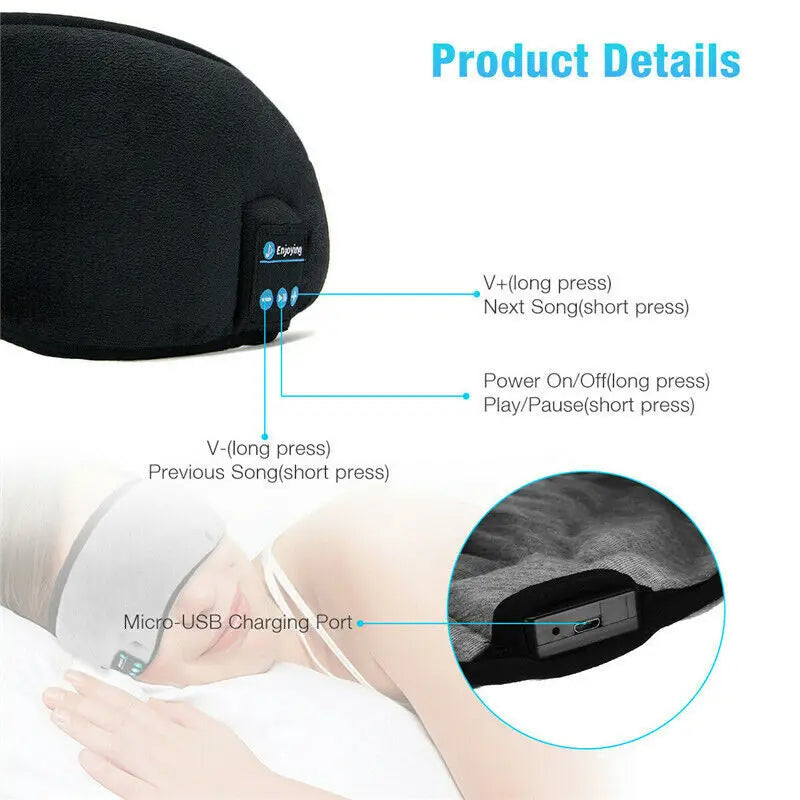 Wireless Eye Sleeping Mask With 5.0 Bluetooth Headphones Music Earphones