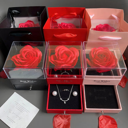 2025 Valentine Gift Box Sparkling Heart Love Necklace with Luxurious Rose Gift Boxes ForGirlfriend Mom Romantic Package Case