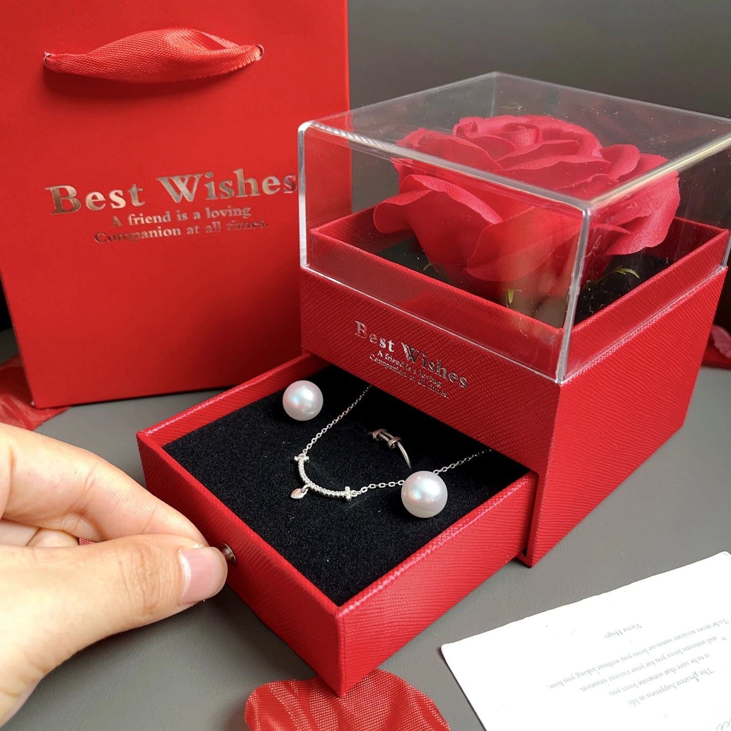 2025 Valentine Gift Box Sparkling Heart Love Necklace with Luxurious Rose Gift Boxes ForGirlfriend Mom Romantic Package Case