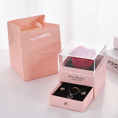 2025 Valentine Gift Box Sparkling Heart Love Necklace with Luxurious Rose Gift Boxes ForGirlfriend Mom Romantic Package Case